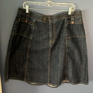 CJBanks- Christopher & Banks- 8 panel, a-line denim skirt, med-dark wash, sz 16w